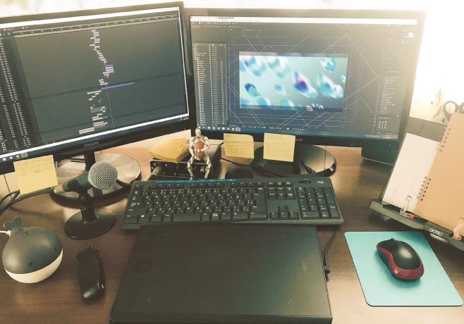 ▲CLIP STUDIO PAINT EXなどのソフトを駆使し、基本的にキャラクターデザインから作画、背景美術、映像制作まで全工程をこなす。
